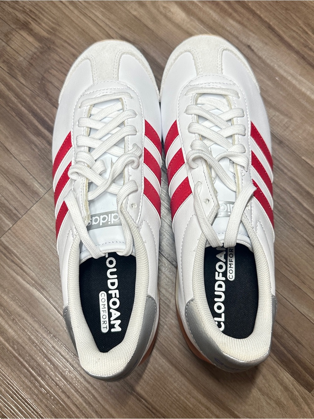 Adidas Men's White with Red Stripes Cloudfoam Comfort Sneaker - Picture 2 of 6